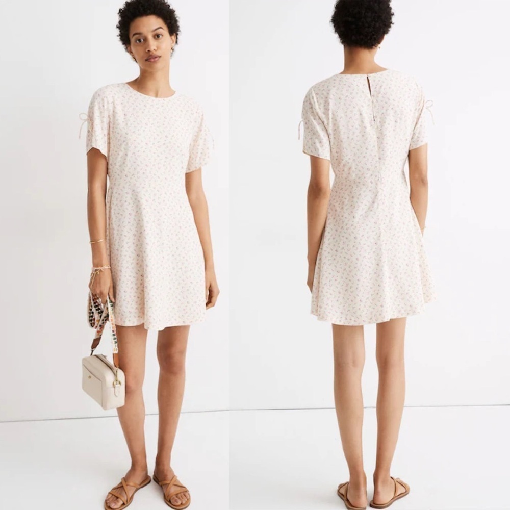 Madewell Tie-Sleeve Retro mini Dress floral print feminine romantic size 4